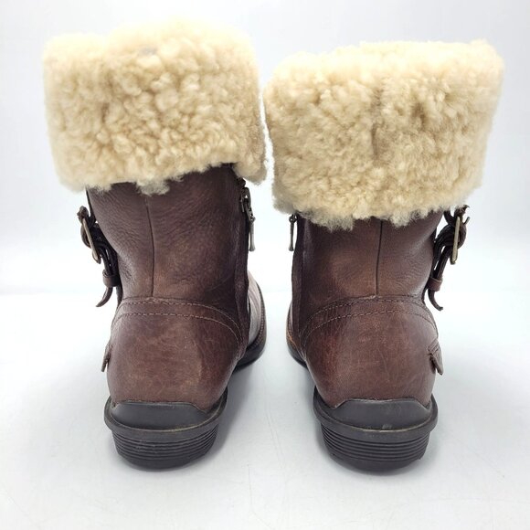 Ugg Bellevue Women's Sz 6.5 Leather & Genuine Sheepskin Wool Winter Boots Brown - Picture 8 of 16